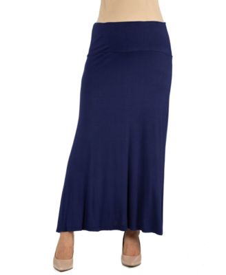 Womens Elastic Waist Solid Color Maternity Maxi Skirt