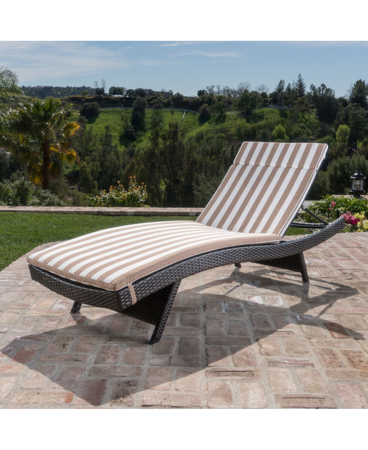 Noble House Salem Outdoor Chaise Lounge with Stripe Cushion