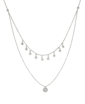image of Ettika Double Layered Rhodium Chain Crystal Disc Women-s Necklace