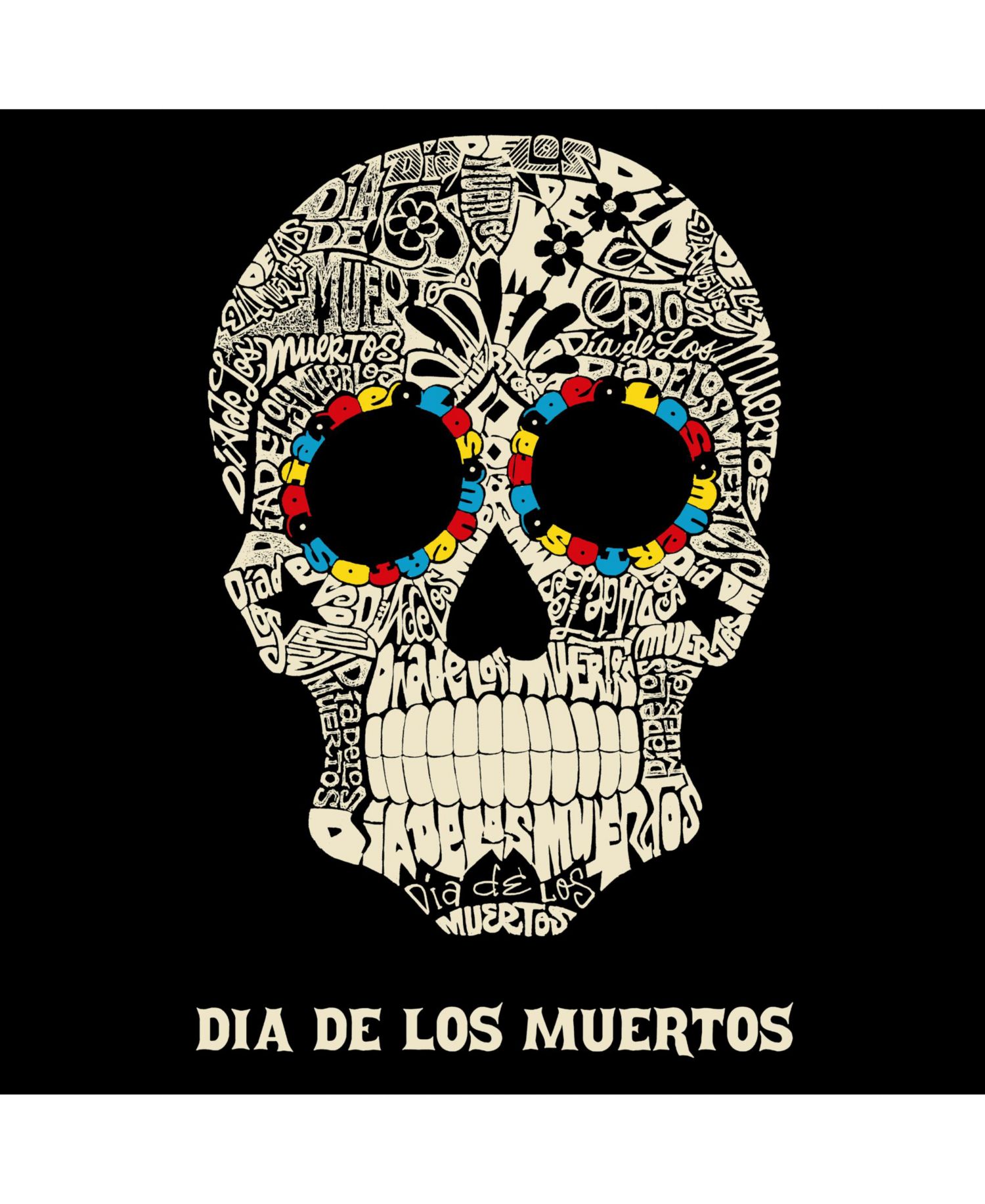 Men's Cotton/Poly Blend Word Art T-Shirt - Dia De Los Muertos Skull