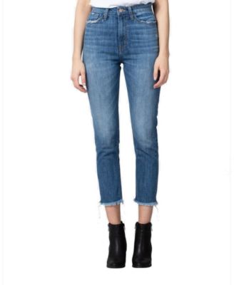 Raw Hem Slim Fit Hip Mom Jeans 