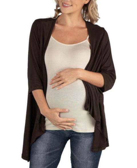 Женский кардиган 24seven Comfort Apparel Elbow Length Sleeve Maternity Open, цвет: Коричневый