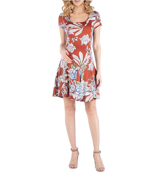 24seven Comfort Apparel Knee Length A Line Floral Print Maternity