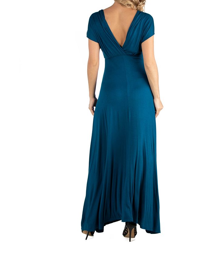 24seven Comfort Apparel Cap Sleeve V Neck Maternity Maxi Dress ...