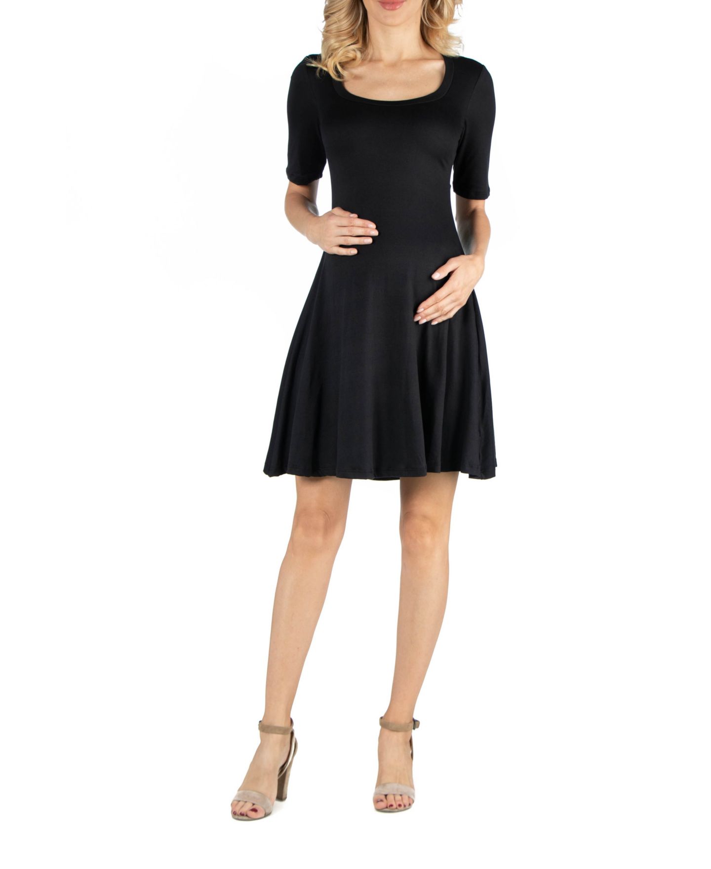 Женское платье 24seven Comfort Apparel Knee Length A Line Elbow Sleeve Maternity, цвет: Чёрный — фото 1