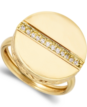 image of 1/8 Ctw Diamond Circle Center Line Ring in 18k Yellow Gold Over Sterling Silver