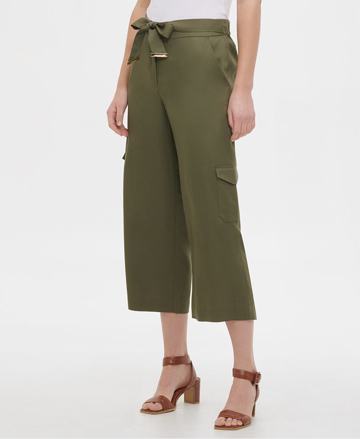 Calvin Klein Cropped Wide-Leg Cargo Pants - Macy's