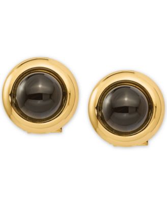 Onyx Button Clip-On Earrings in 14k Gold
