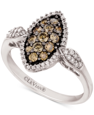 image of Le Vian Chocolate Diamond (3/8 ct. t.w.) & Nude Diamond (1/4 ct. t.w.) Marquise Cluster Ring in 14k White Gold