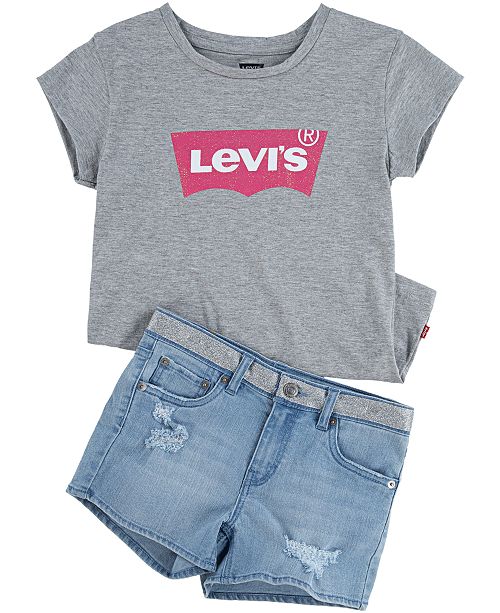 Levi S Big Girls Batwing Graphic Print T Shirt Distressed Denim
