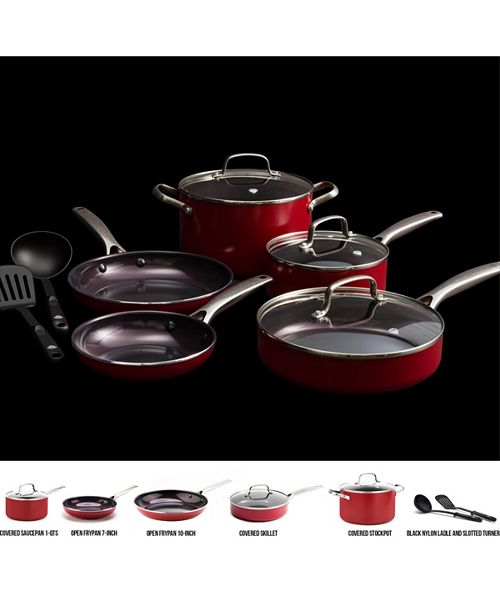 Blue Diamond Red Diamond Ceramic Nonstick 10-Pc. Cookware Set & Reviews - Cookware Sets - Macy's