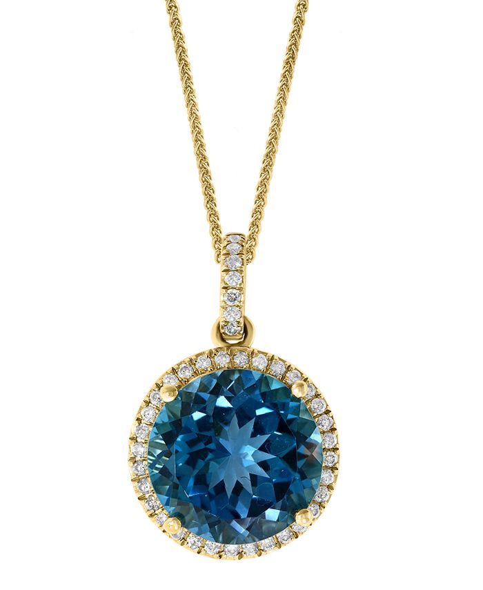 LALI Jewels - London Blue Topaz (7-1/4 ct. t.w.) & Diamond (1/4 ct. t.w.) 18" Pendant Necklace in 14k Gold