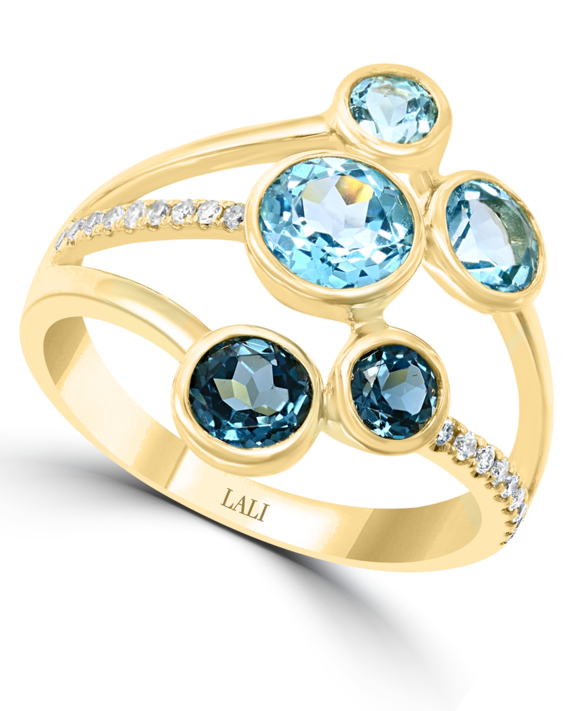 Multi-Gemstone (2 ct. t.w.) & Diamond (1/10 ct. t.w.) Ring in 14k Gold - Blue Topaz