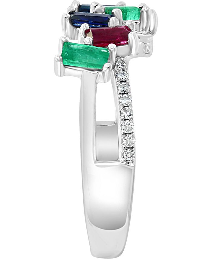 LALI Jewels - Multi-Gemstone (3/4 ct. t.w.) & Diamond (1/10 ct. t.w.) Baguette Scattered Cluster Ring in 14k White Gold