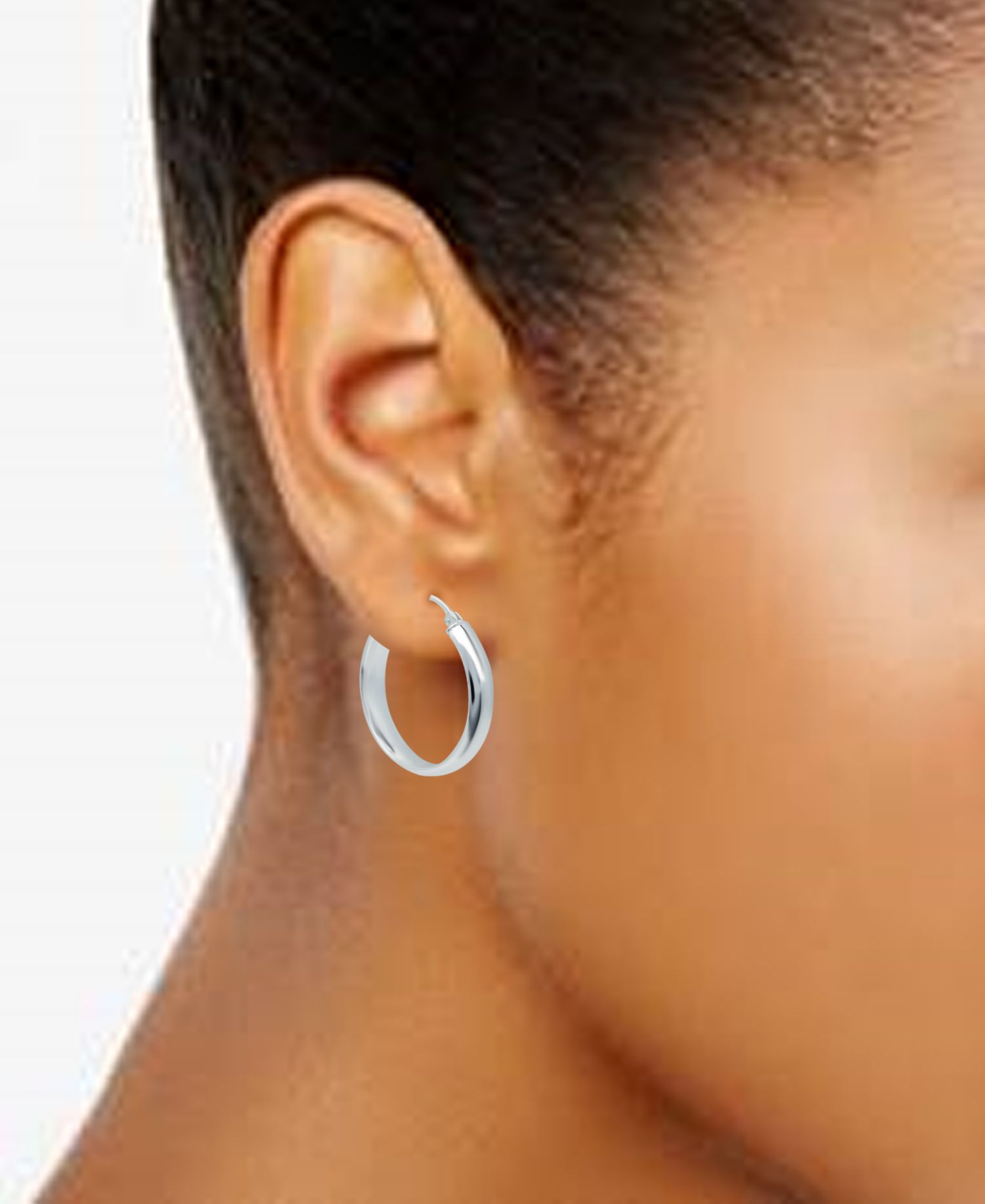 Medium Polished Hoop Earrings in Sterling Silver, 35mm