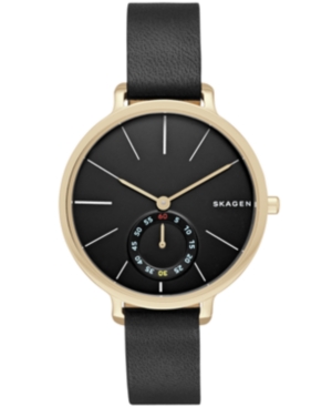 Skagen Women's Hagen Yellow Gold Stainless Steel Multifunction Leather Watch 34mm