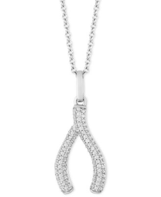 Hallmark Diamonds - Diamond Wishbone Pendant Necklace (1/5 ct. t.w.) in Sterling Silver, 16" + 2" extender