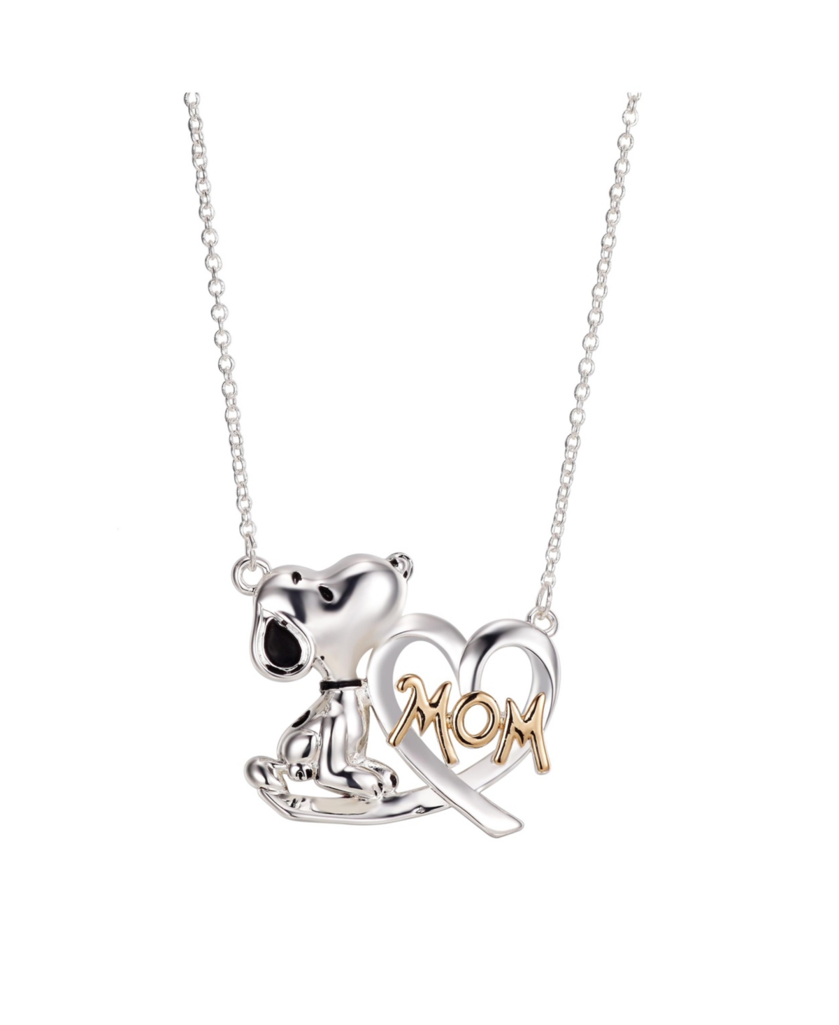 Gold Flash Plated "Mom" Snoopy and Heart Necklace, 16"+2" Extender - Yellow