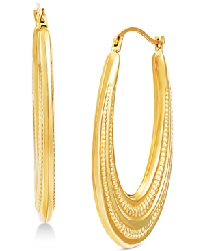 image of Beaded Oval Hoop Earrings in 14k Gold