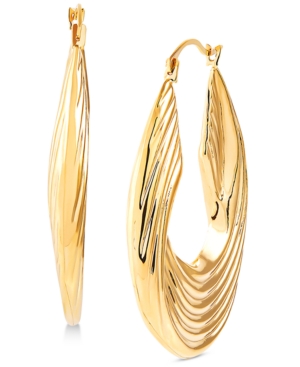 image of Swirled Ridge Hoop Earrings in 14k Gold