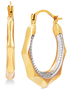 image of Two-Tone Octagon Hoop Earrings in 14k Gold & White Rhodium-Plate