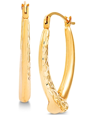 image of Textured Crisscross Oval Hoop Earrings in 14k Gold