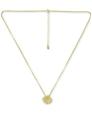 Giani Bernini - Cubic Zirconia Clam Shell Pendant Necklace in 18k Gold-Plated Sterling Silver, 16" + 2" extender