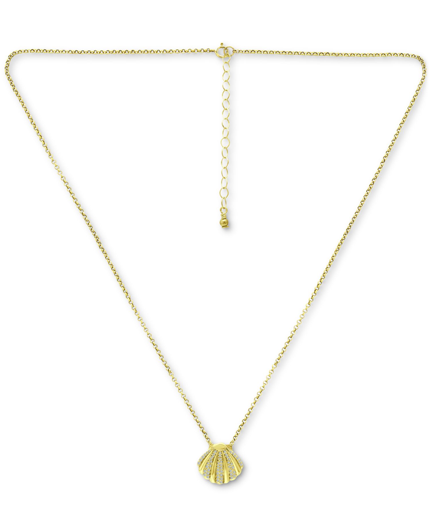 Cubic Zirconia Clam Shell Pendant Necklace in 18k Gold-Plated Sterling Silver, 16" + 2" extender
