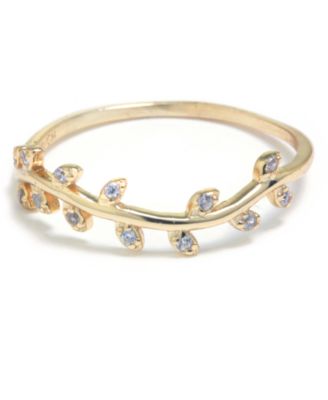 Pav&eacute; Leaf Accent Ring in 14k Gold-Plated Sterling Silver