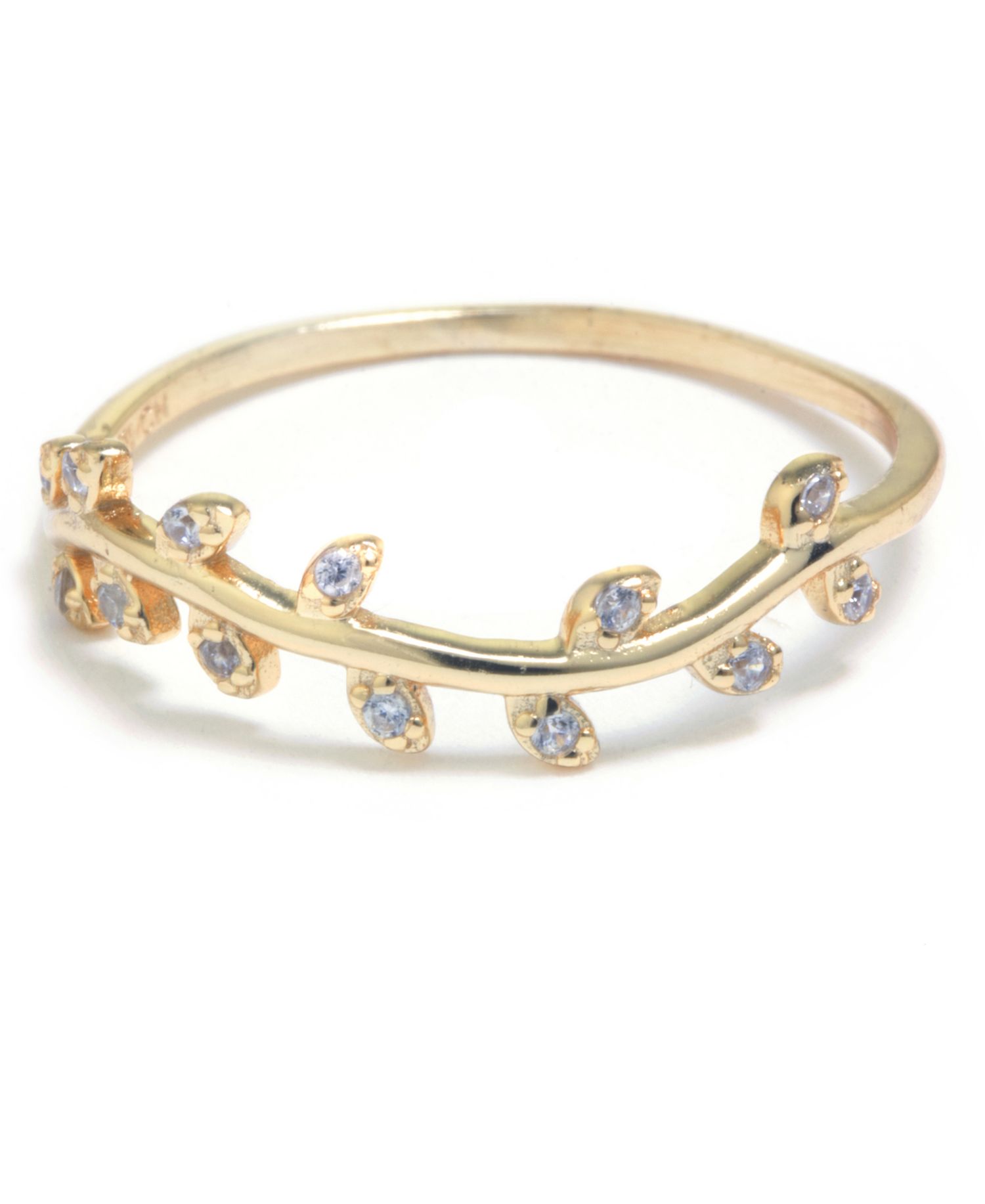 Pav&eacute; Leaf Accent Ring in 14k Gold-Plated Sterling Silver