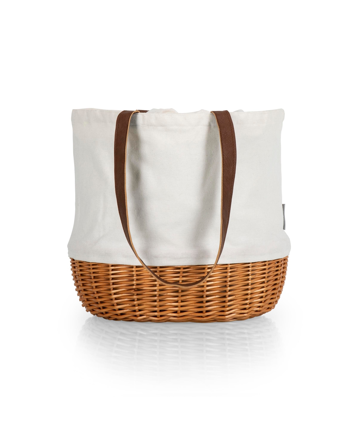 Picnic Time Coronado Canvas And Willow Basket Tote In Beige Canvas
