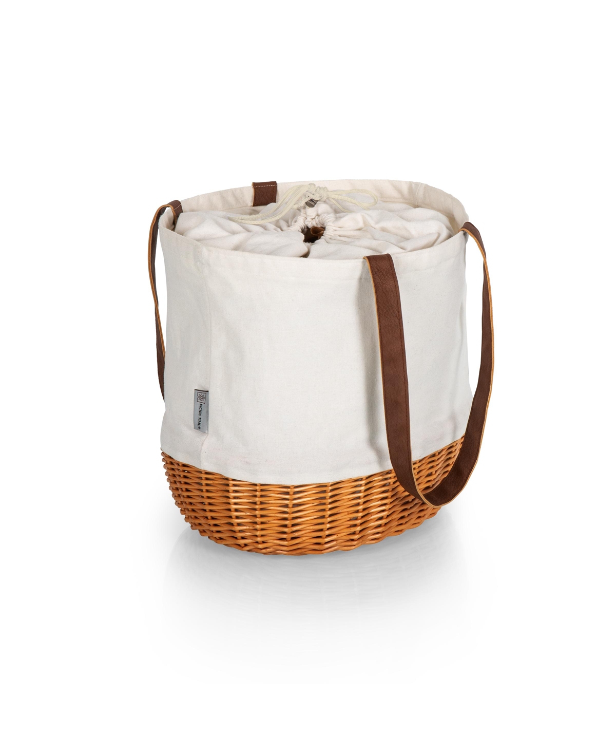 Picnic Time Coronado Canvas And Willow Basket Tote In Beige Canvas