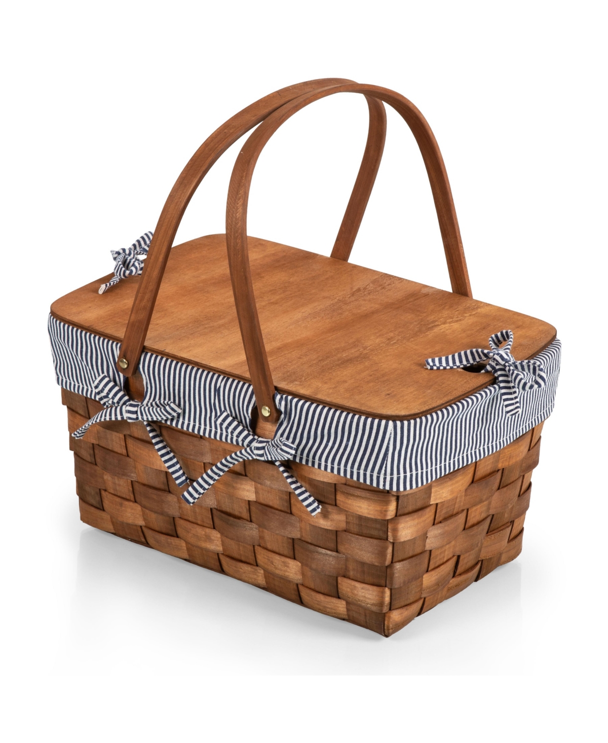 Kansas Handwoven Wood Picnic Basket - Navy  White Stripes