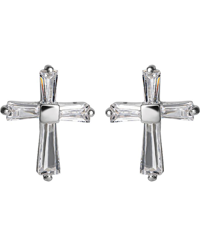 Giani Bernini Cubic Zirconia Baguette Cross Stud Earrings in Sterling  Silver, Created for Macy's