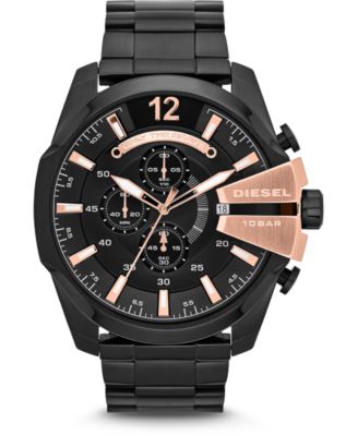 Diesel - Men's Chronograph Mega Chief Black Stainless Steel Bracelet Watch 51x59mm