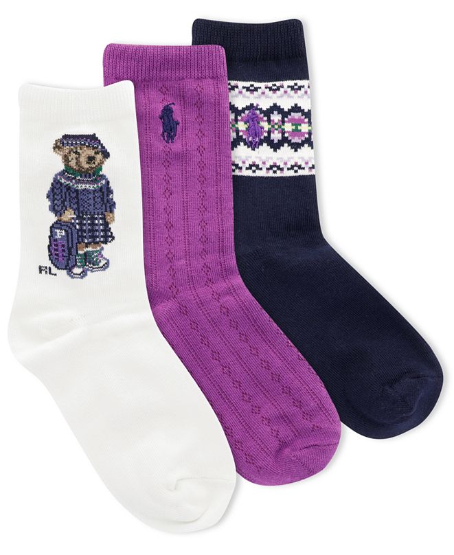 Polo Ralph Lauren Little & Big Girls 3Pack BacktoSchool Bear Socks