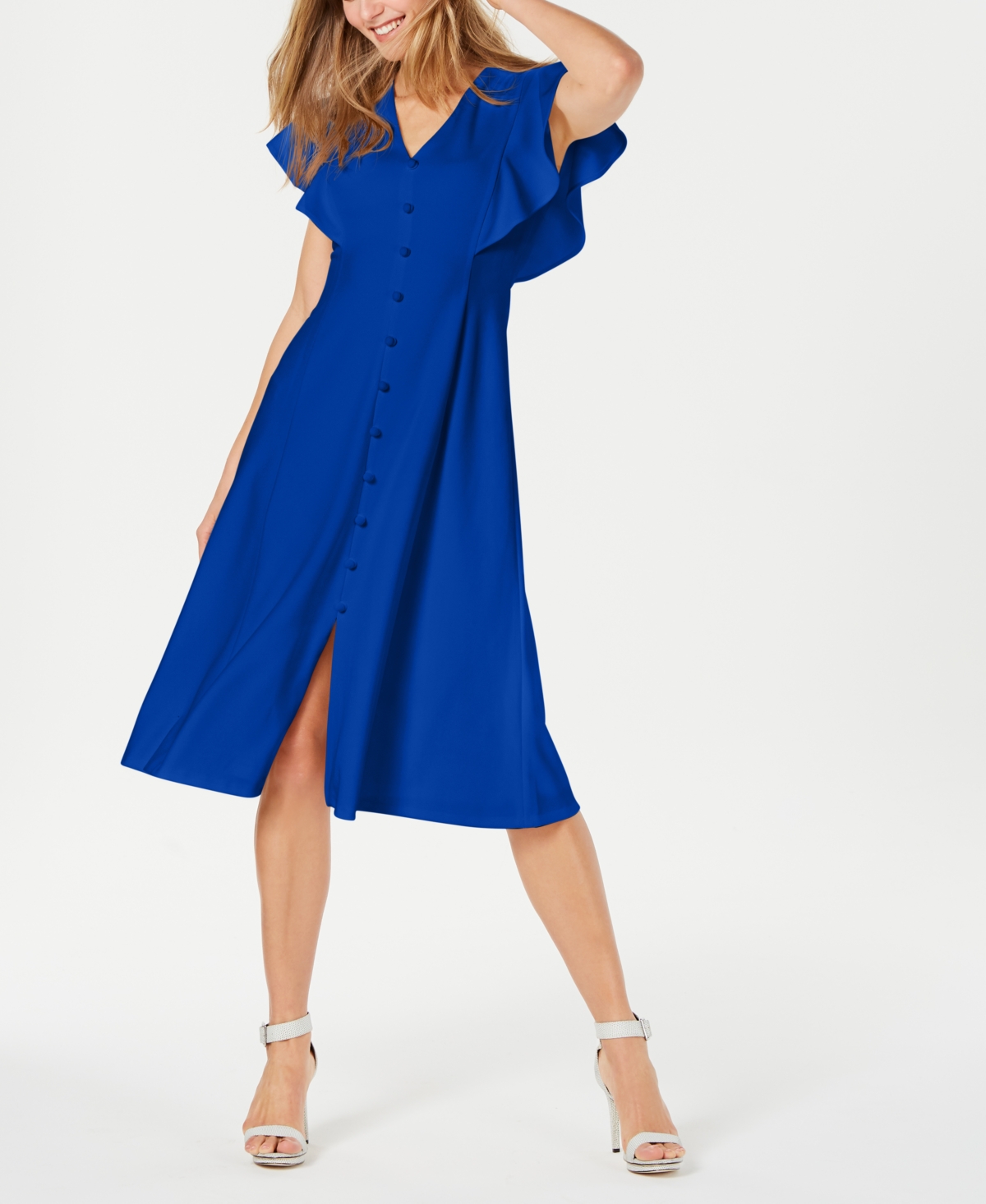 Calvin Klein Front-Button A-Line Midi Dress - Regatta