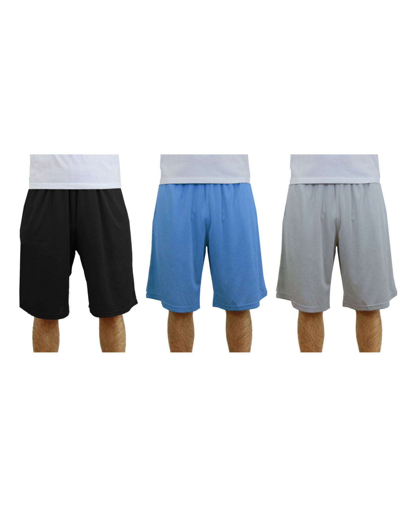 Мужские шорты Galaxy By Harvic 3-Pack Moisture-Wicking Active Mesh, цвет: Чёрный / Светлый синий — фото 1