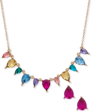 image of Anne Klein Gold-Tone Multicolor Crystal Statement Necklace & Stud Earrings Set, Created for Macy-s