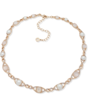image of Anne Klein Gold-Tone Pave, Stone & Imitation Pearl Collar Necklace, 16