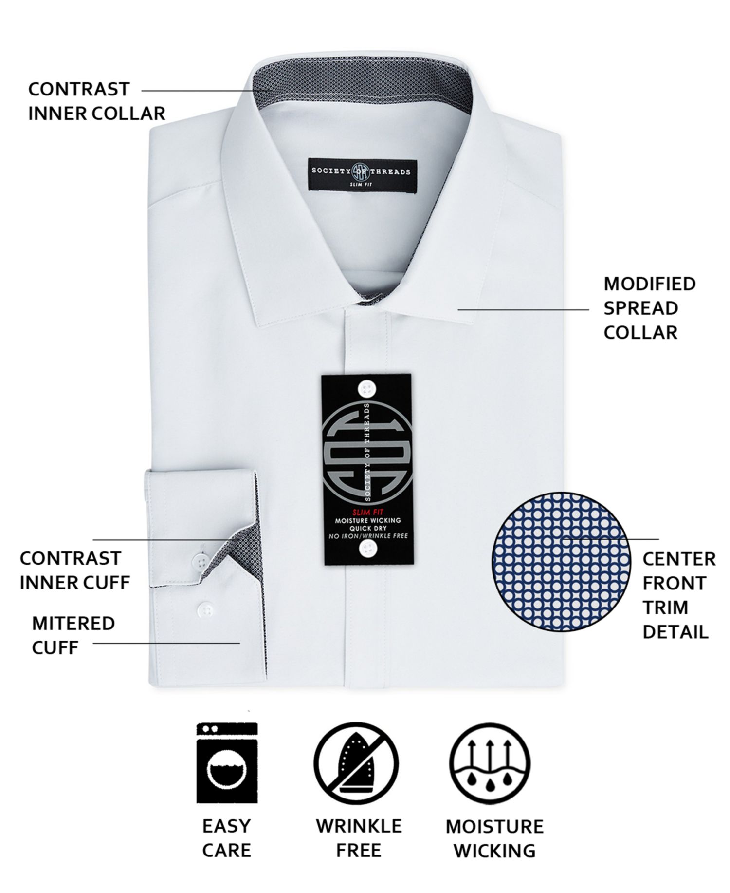 Men's Slim-Fit Non-Iron Performance Solid Dress Shirt