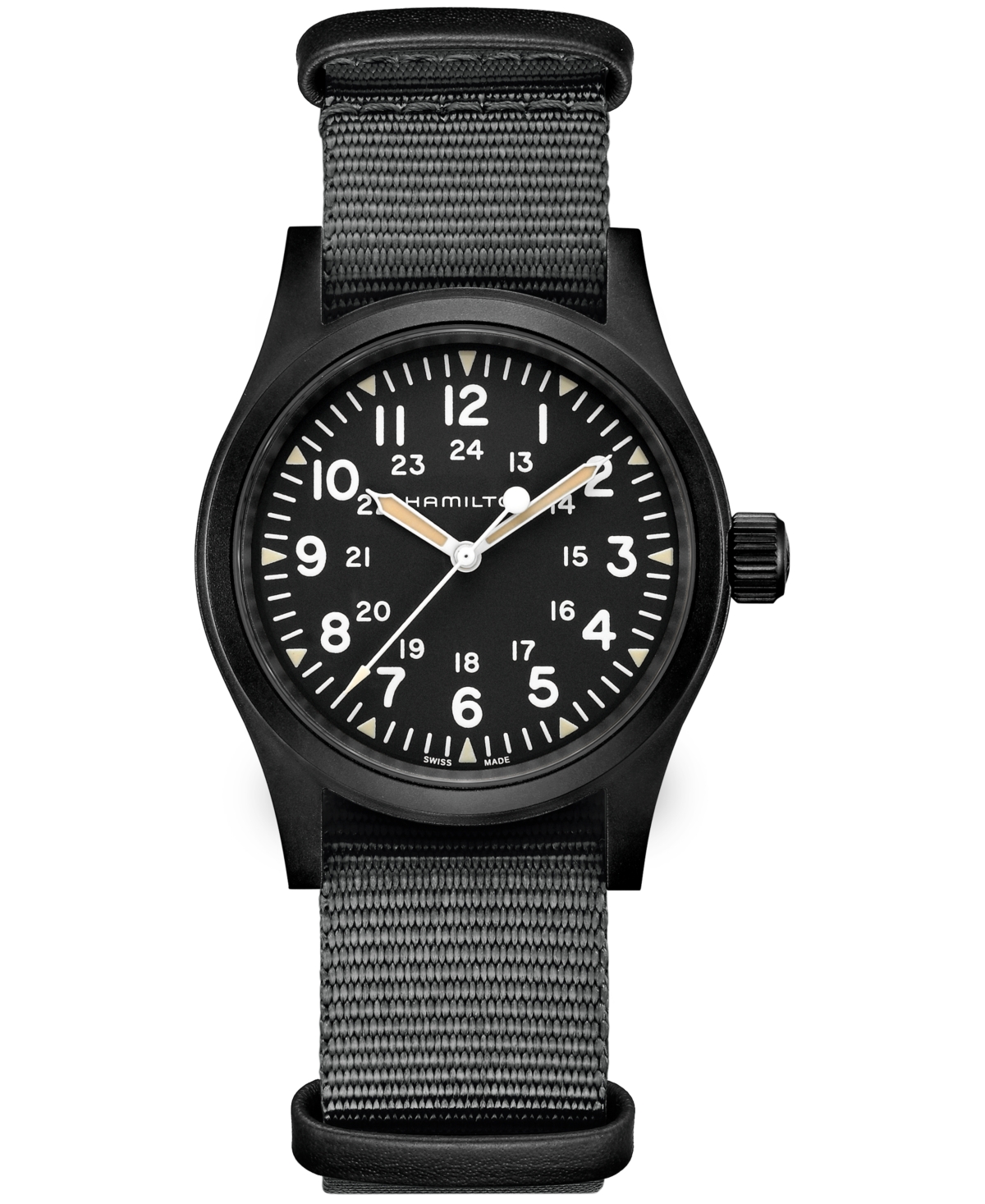 Hamilton Unisex Swiss Mechanical Khaki Field Black Nato Strap Watch 38mm In No Color