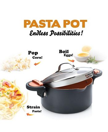MasterPan 5 qt. Non-Stick Stock N' Pasta Pot with Locking Handles and Easy Pour Strainer, 9 - Black