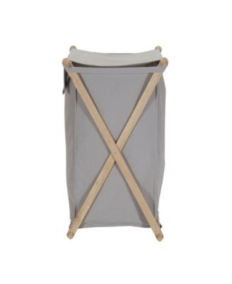 X-Frame Wood Laundry Hamper, Folding Wood Frame with Washable Gray Poly-Cotton Bag