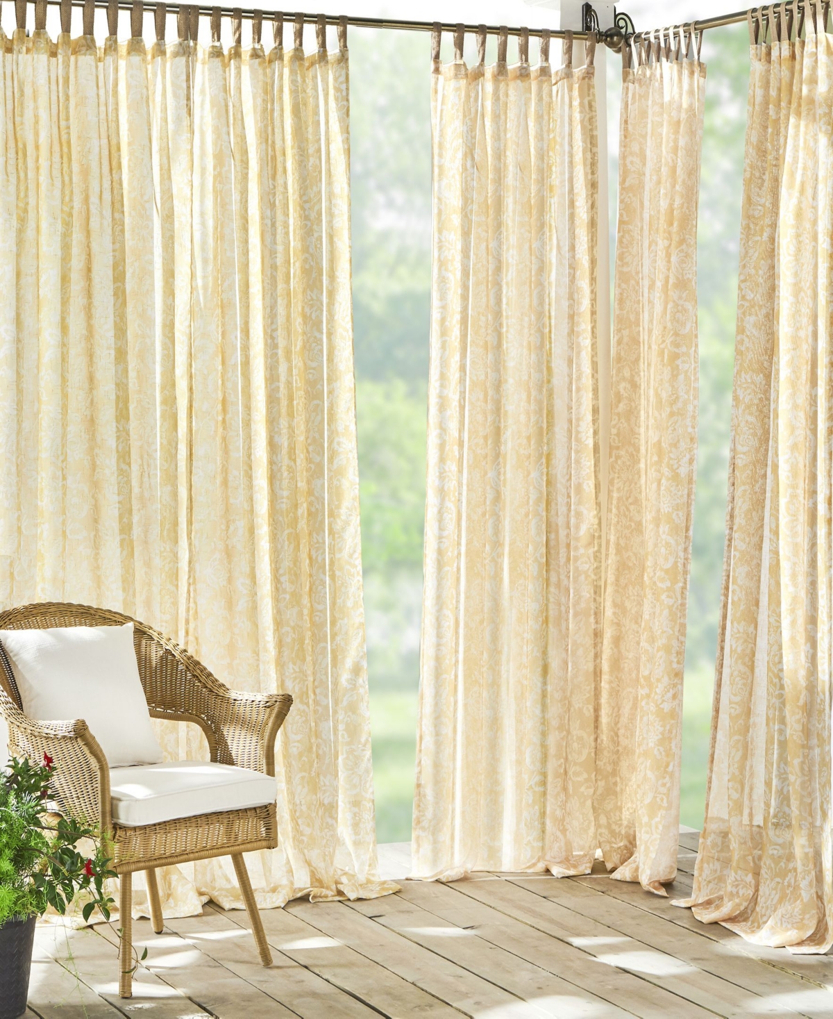 Verena Sheer Floral 52" x 108" Indoor/Outdoor Tab Top Curtain Panel - Marigold