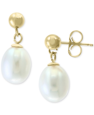 image of Effy Cultured Freshwater Pearl (7mm) Drop Earrings in 14k Gold
