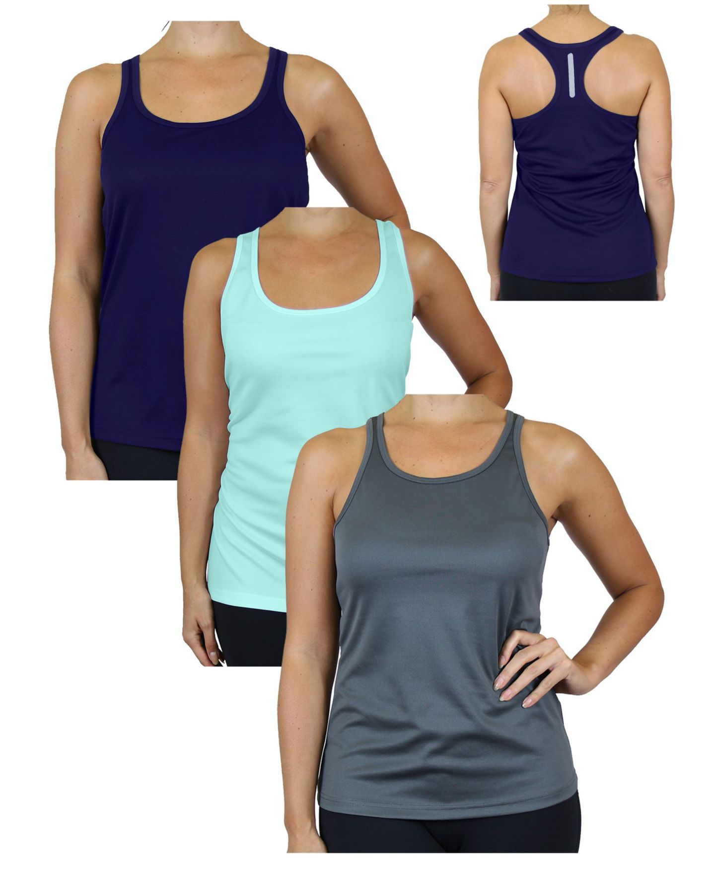 Женские топы Galaxy By Harvic Moisture Wicking Racerback, Pack of 3, цвет: Чёрный тёмно-синий угольный — фото 4
