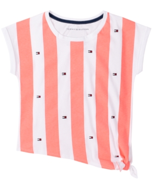 image of Tommy Hilfiger Big Girls Striped Side-Knot T-Shirt