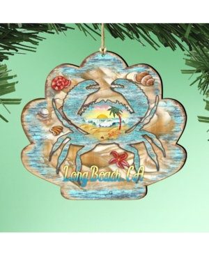 Designocracy Seashell Crab Wooden Ornaments Set Of 2 In Multi