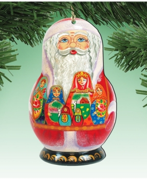 Designocracy Santa Matreshka Doll Wooden Ornaments Set of 2